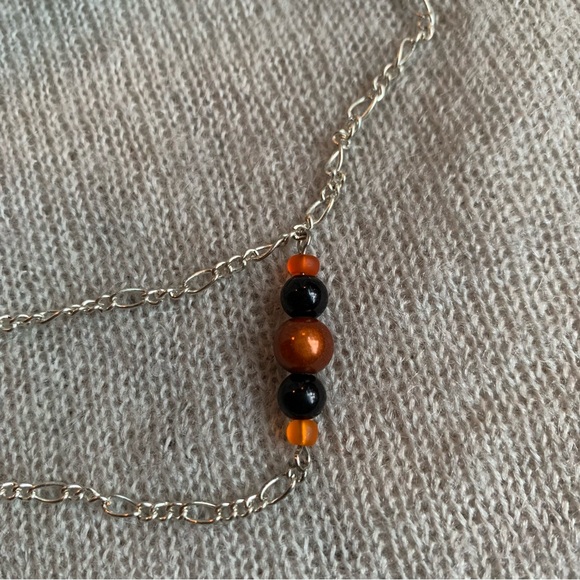 3x25$ 👻 🎃 🧟 Handmade - Short necklace asymmetrical skull double chains orange - Picture 3 of 7